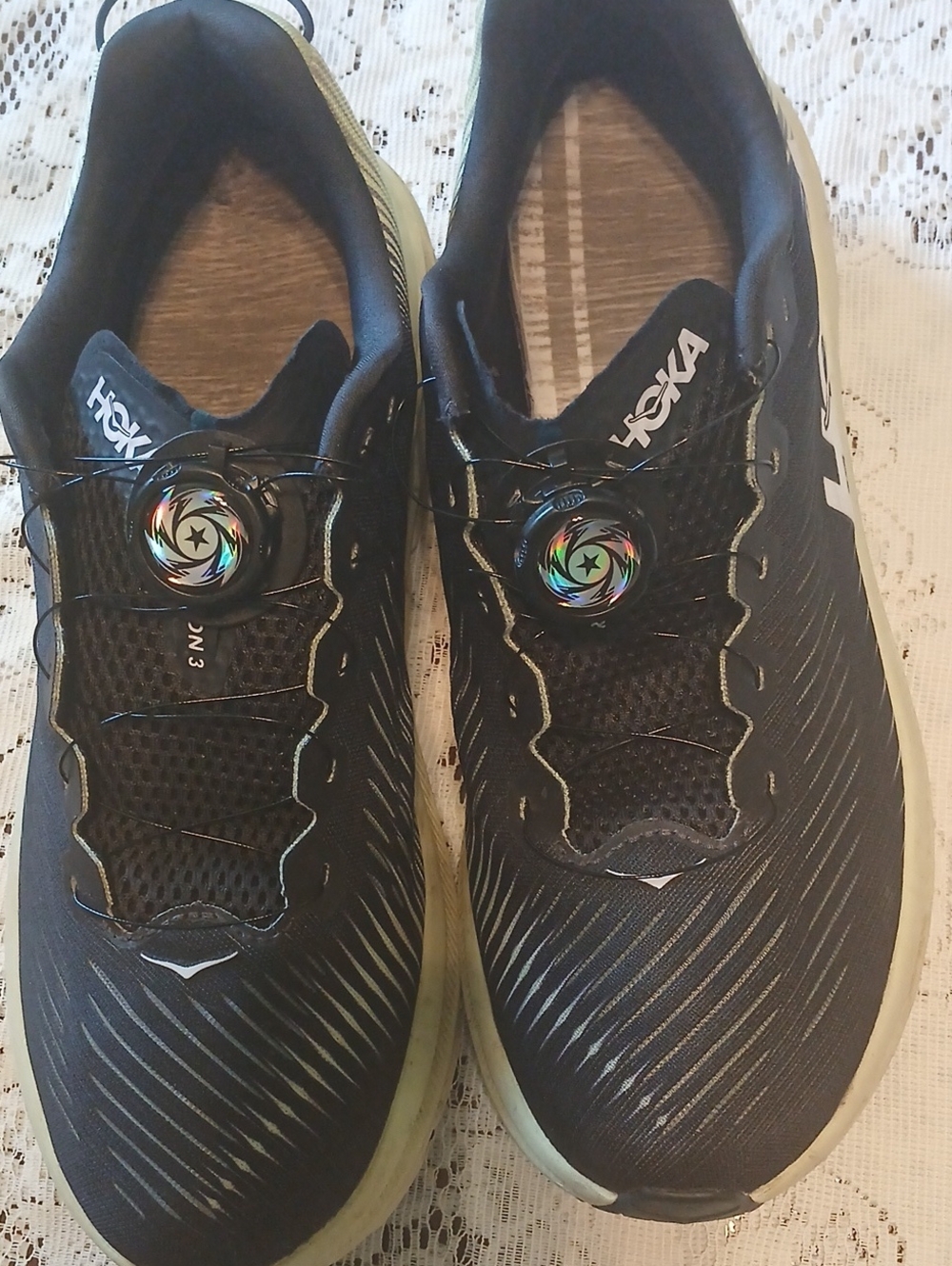 Hoka Men's Black Athletic Shoes with Light Green Soles